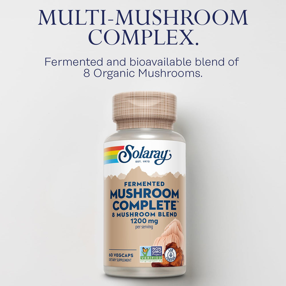 SOLARAY Fermented Mushroom Complete ingredients overview highlights eight mushroom types