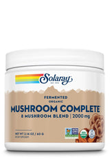 Solaray fermented organic mushroom complete powder bottle for daily supplement use.