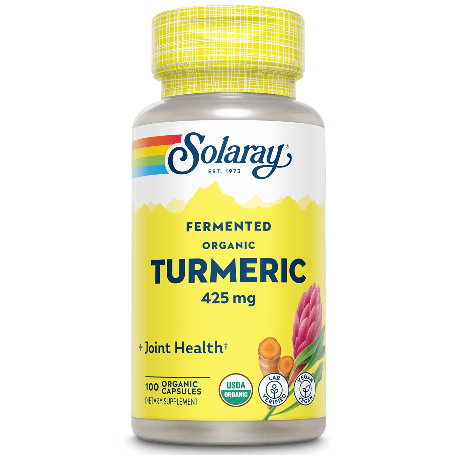 SOLARAY Fermented Turmeric Root bottle with 100 VegCaps for daily wellness