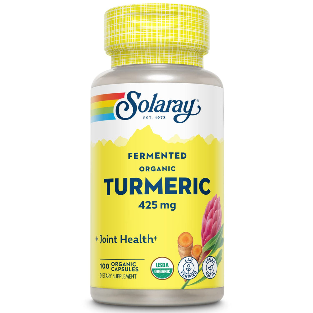 SOLARAY Fermented Turmeric Root bottle with 100 VegCaps for daily wellness