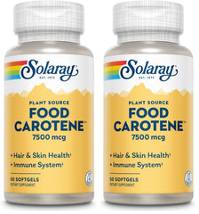 Solaray Food Carotene bottle label highlights plant-based beta carotene for healthy vision.
