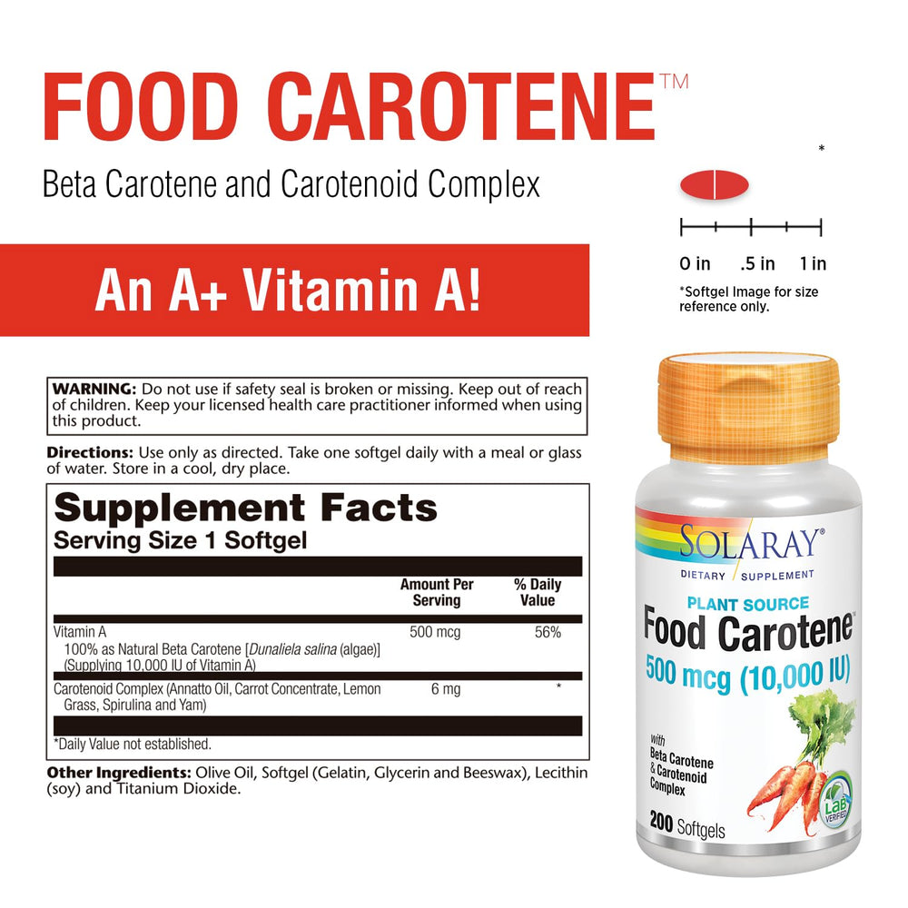 SOLARAY Food Carotene capsules close-up showing softgel form
