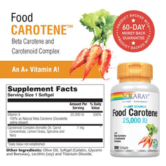 SOLARAY Food Carotene capsules-closeup easy-to-swallow capsules with beta-carotene and lutein.