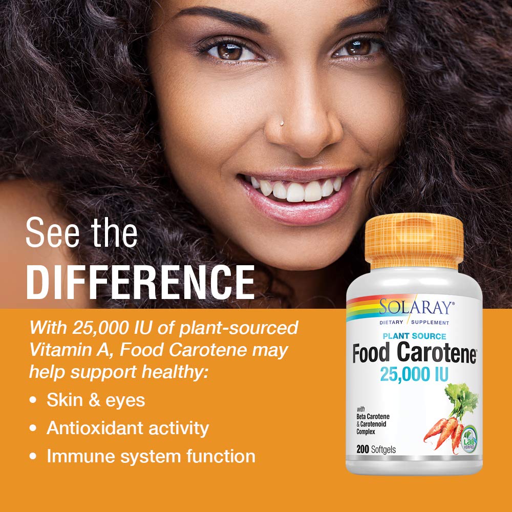 SOLARAY Food Carotene label-back with clear ingredient details and packaging notes.