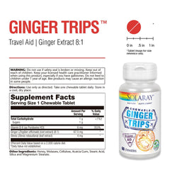 SOLARAY Ginger Trips chewables back view highlighting sugar-conscious formula
