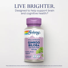 SOLARAY Ginkgo Biloba Gotu Kola capsules closeup shows vegan capsules and potency
