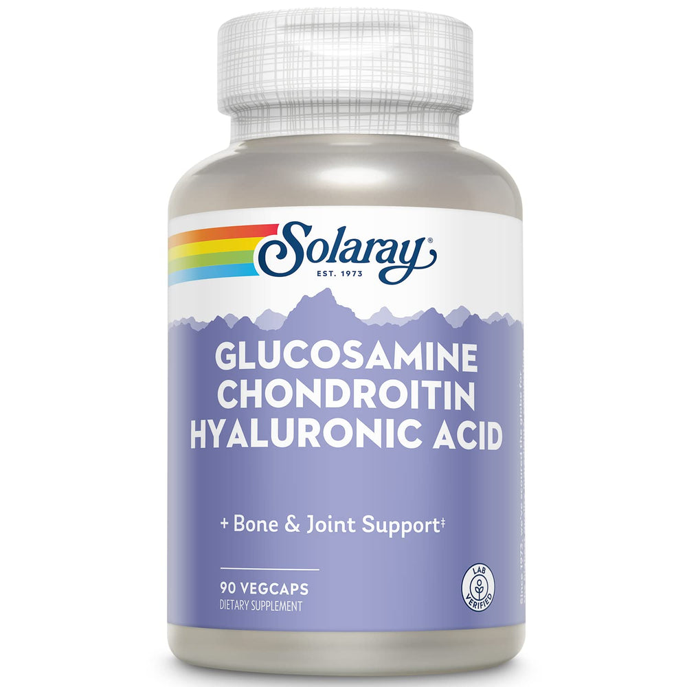 SOLARAY Glucosamine Chondroitin Hyaluronic Acid bottle closeup for joint support
