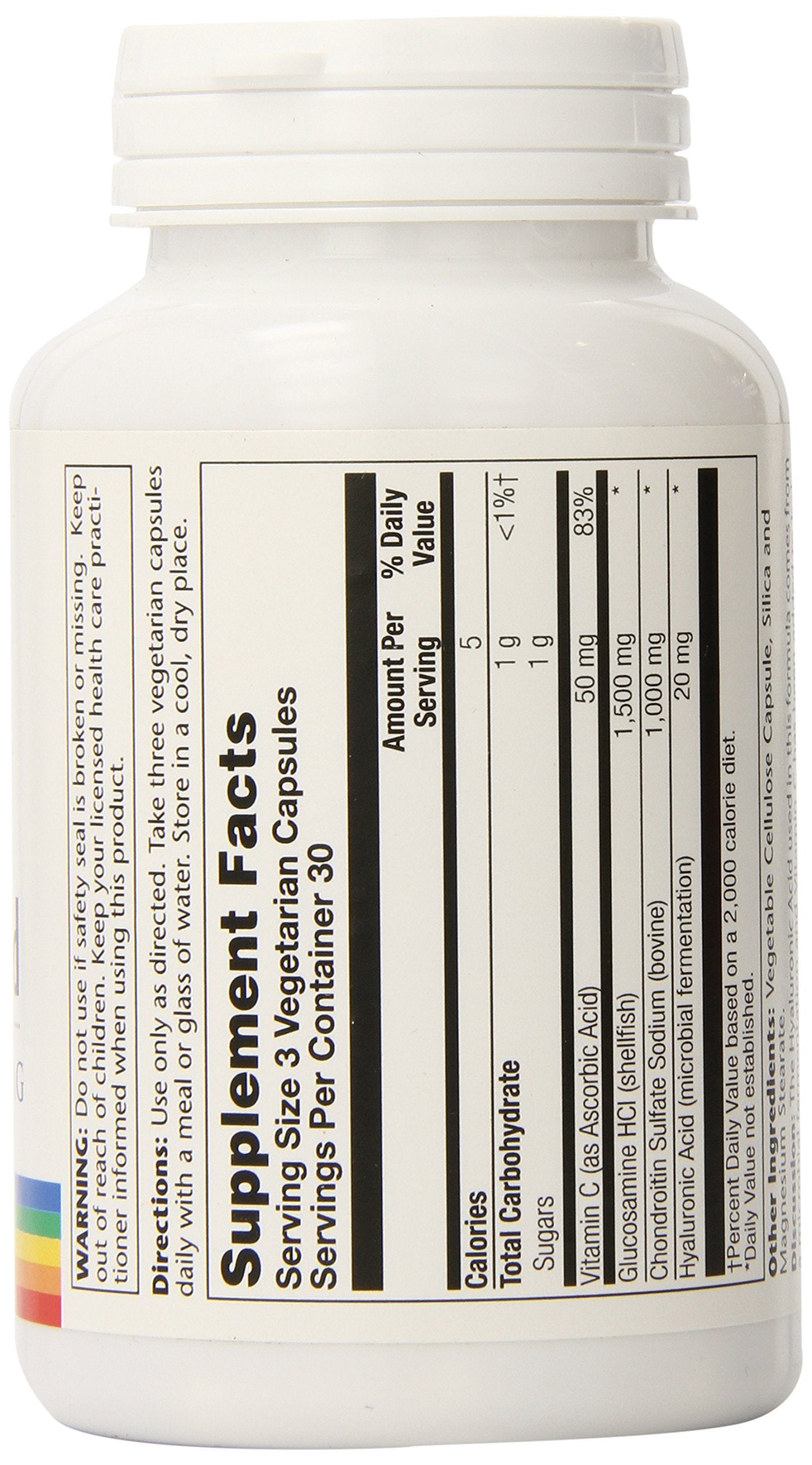 SOLARAY label detail showing hyaluronic acid and vitamin C