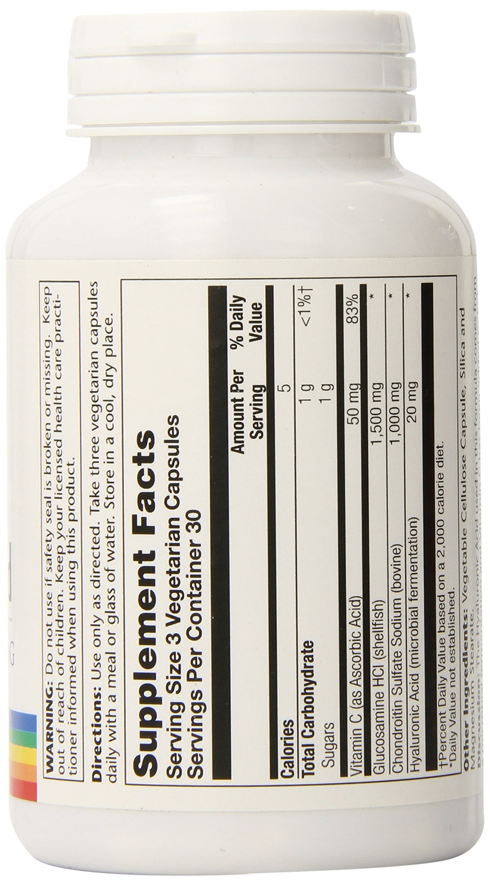 SOLARAY label detail showing hyaluronic acid and vitamin C