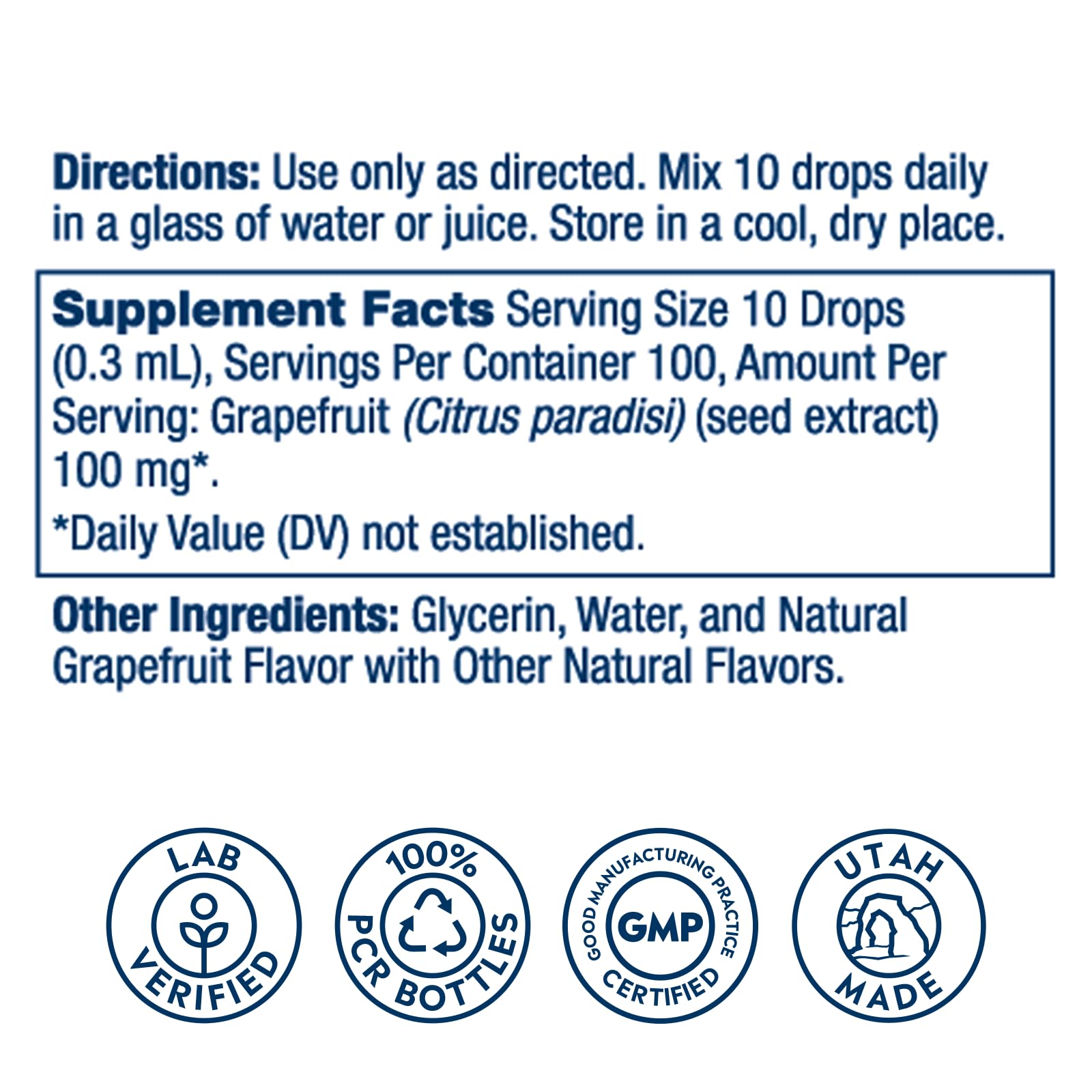 SOLARAY Grapefruit Seed Extract Drops dropper used to mix into water or juice.