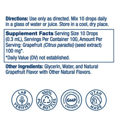 SOLARAY Grapefruit Seed Extract Drops dropper used to mix into water or juice.