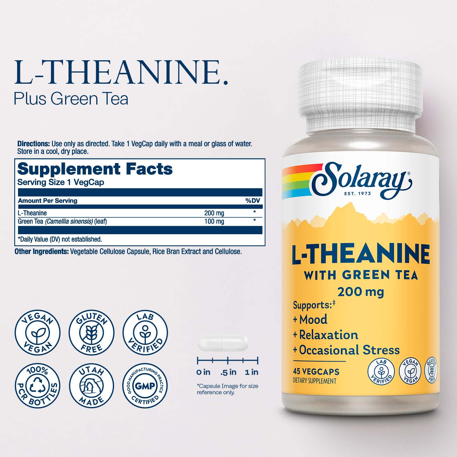 SOLARAY Green Tea leaf close-up highlights natural nutrient synergy.