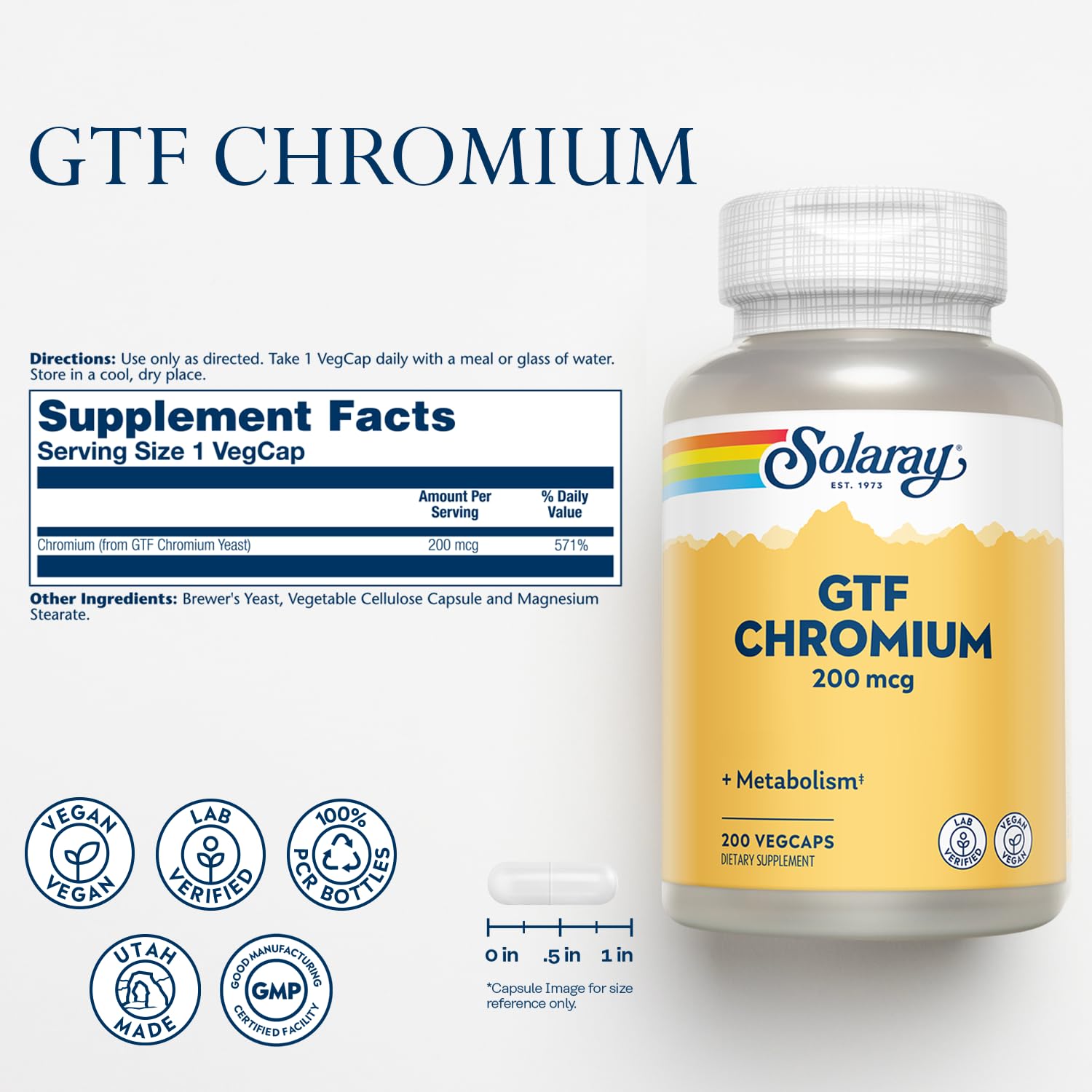 Solaray GTF chromium capsules provide a simple daily dose for balance.