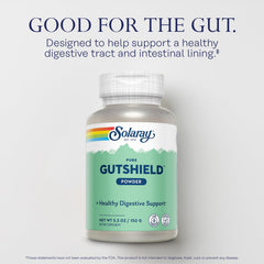 SOLARAY Gutshield powder poured showing fine texture and quick mixing.