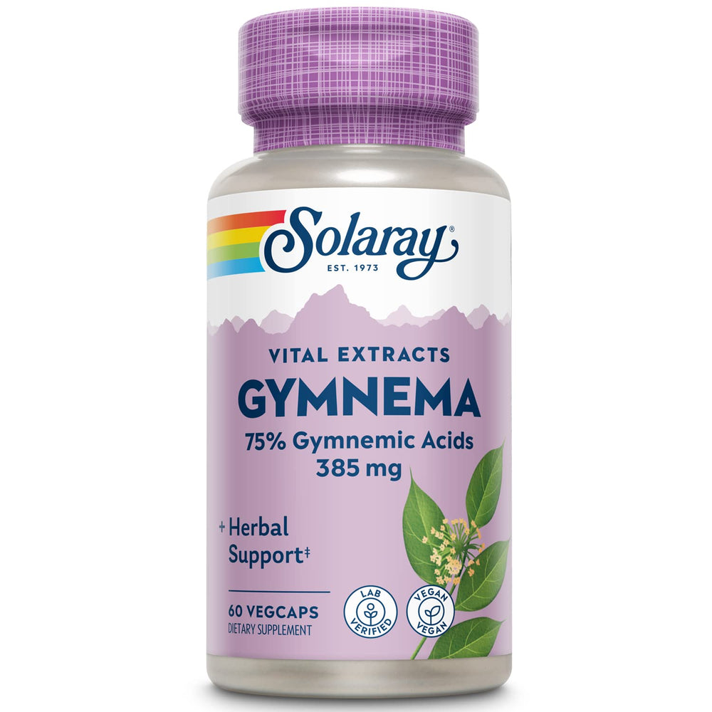 SOLARAY Gymnema Leaf Extract bottle with 385 mg potency for daily support.