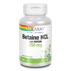 SOLARAY HCL with Pepsin bottle front promoting daily digestive support.