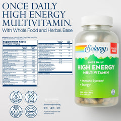 SOLARAY high energy multivitamin capsules closeup highlighting essential vitamins for immune support.