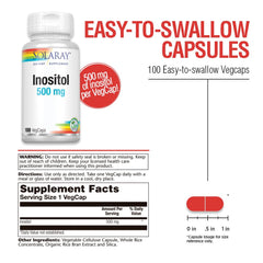 SOLARAY Inositol label close-up — shows 500 mg vegan potency
