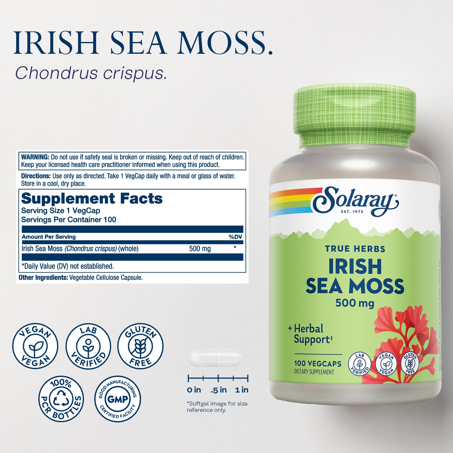 SOLARAY Irish Sea Moss capsules ready for daily wellness routines.