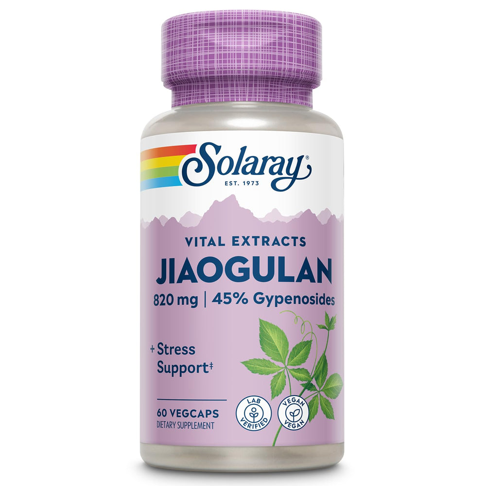 SOLARAY Jiaogulan root extract bottle showing standardized gypenosides for balanced support