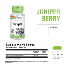 SOLARAY Juniper Berry label and packaging showcases vegan, non-GMO quality.