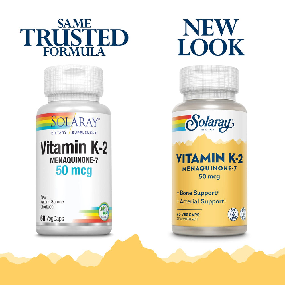 SOLARAY K-2 Mk-7 capsules displayed for convenient daily supplementation.