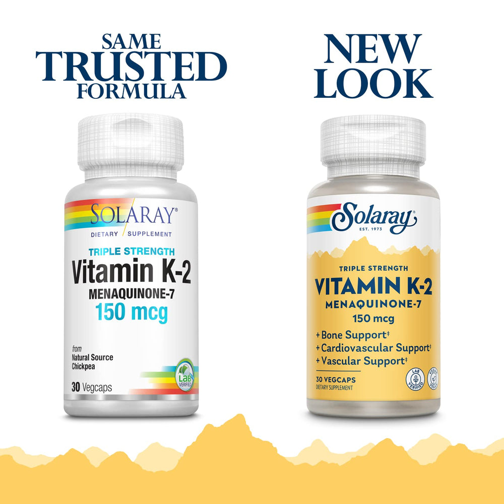 Solaray k2-mk7 capsules close-up highlights vegan capsules for daily use.