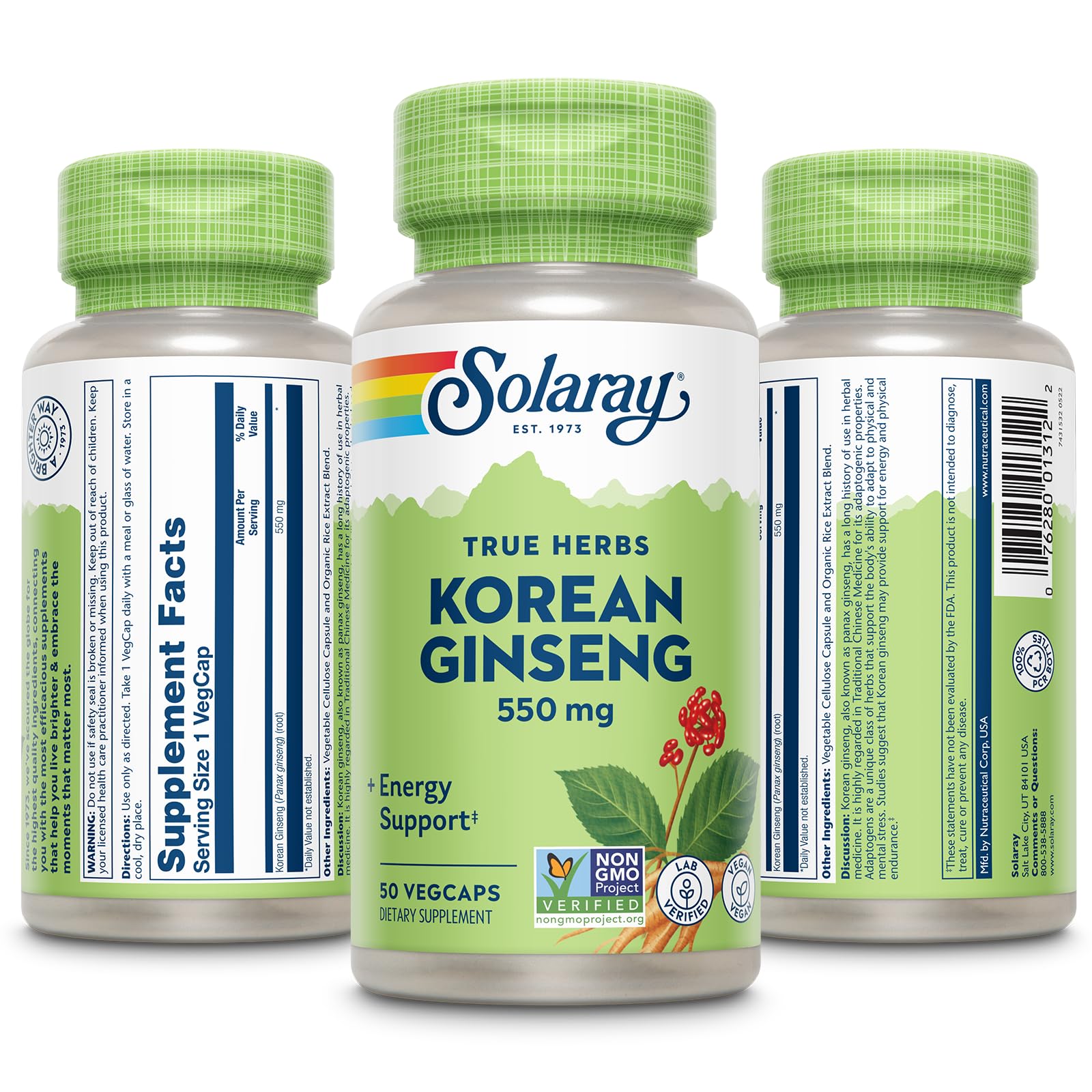 SOLARAY eco-packaging highlights recycled materials reducing environmental footprint.