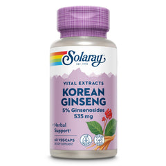 SOLARAY Korean Ginseng Root Extract bottle with vegan capsules for everyday balance.