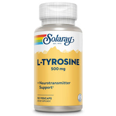 SOLARAY L-Tyrosine Veg Cap bottle pour, easy daily use for focus-friendly routines.