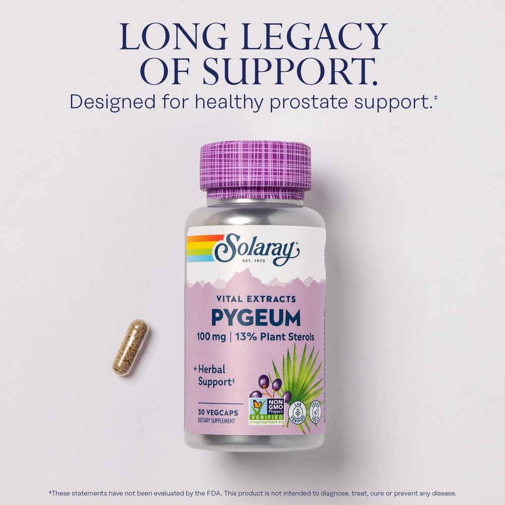 SOLARAY Pygeum nutrition label reveals 13 mg plant sterols per serving.