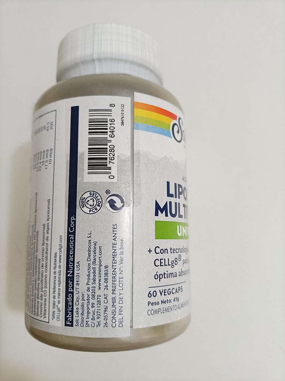 SOLARAY liposomal multivitamin capsules close-up demonstrates easy daily supplementation.