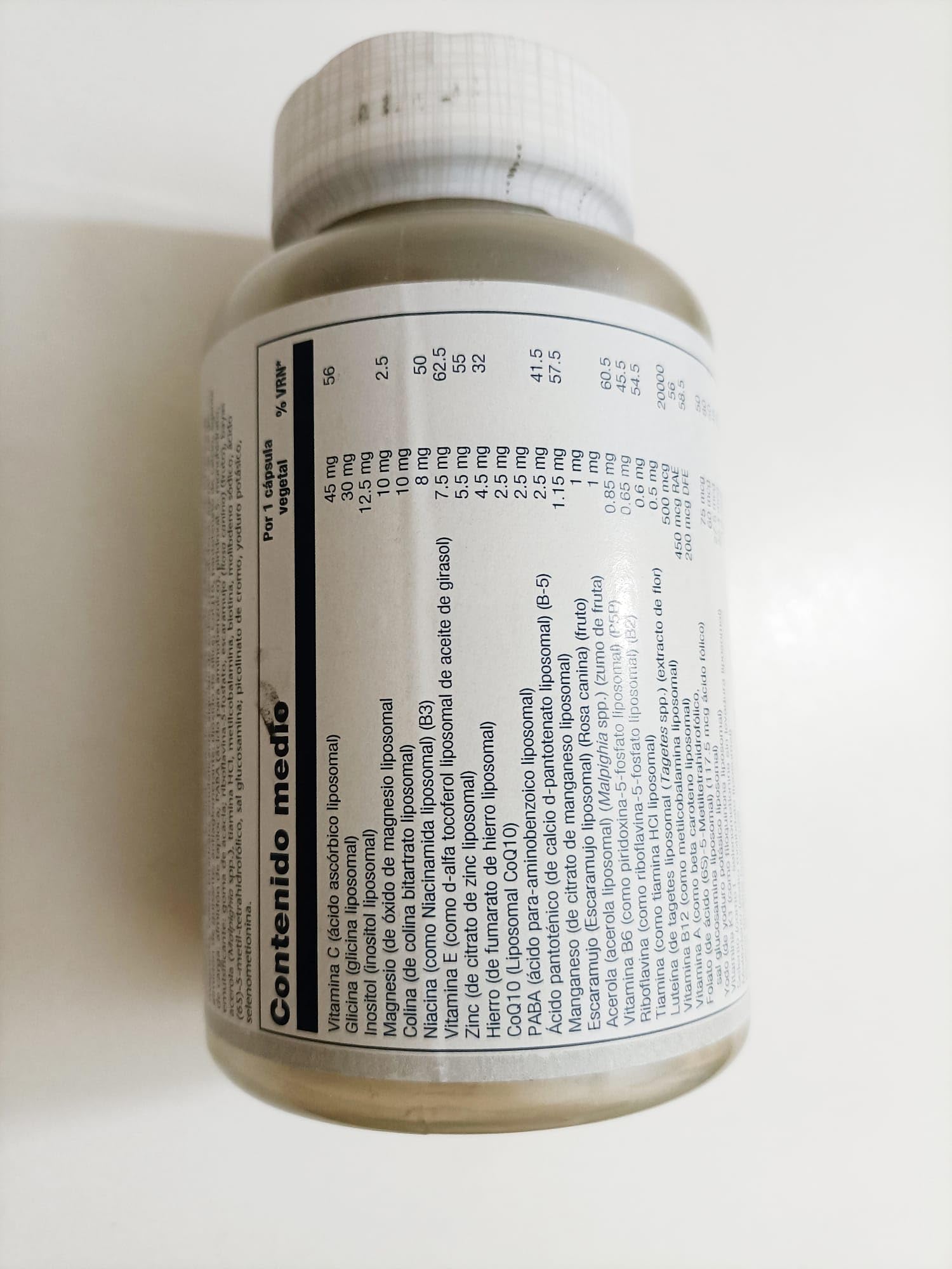 SOLARAY liposomal multivitamin packaging showcases eco-friendly PCR bottles.