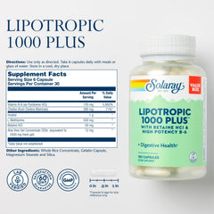 SOLARAY Lipotropic 1000 capsules in a bottle for energy support