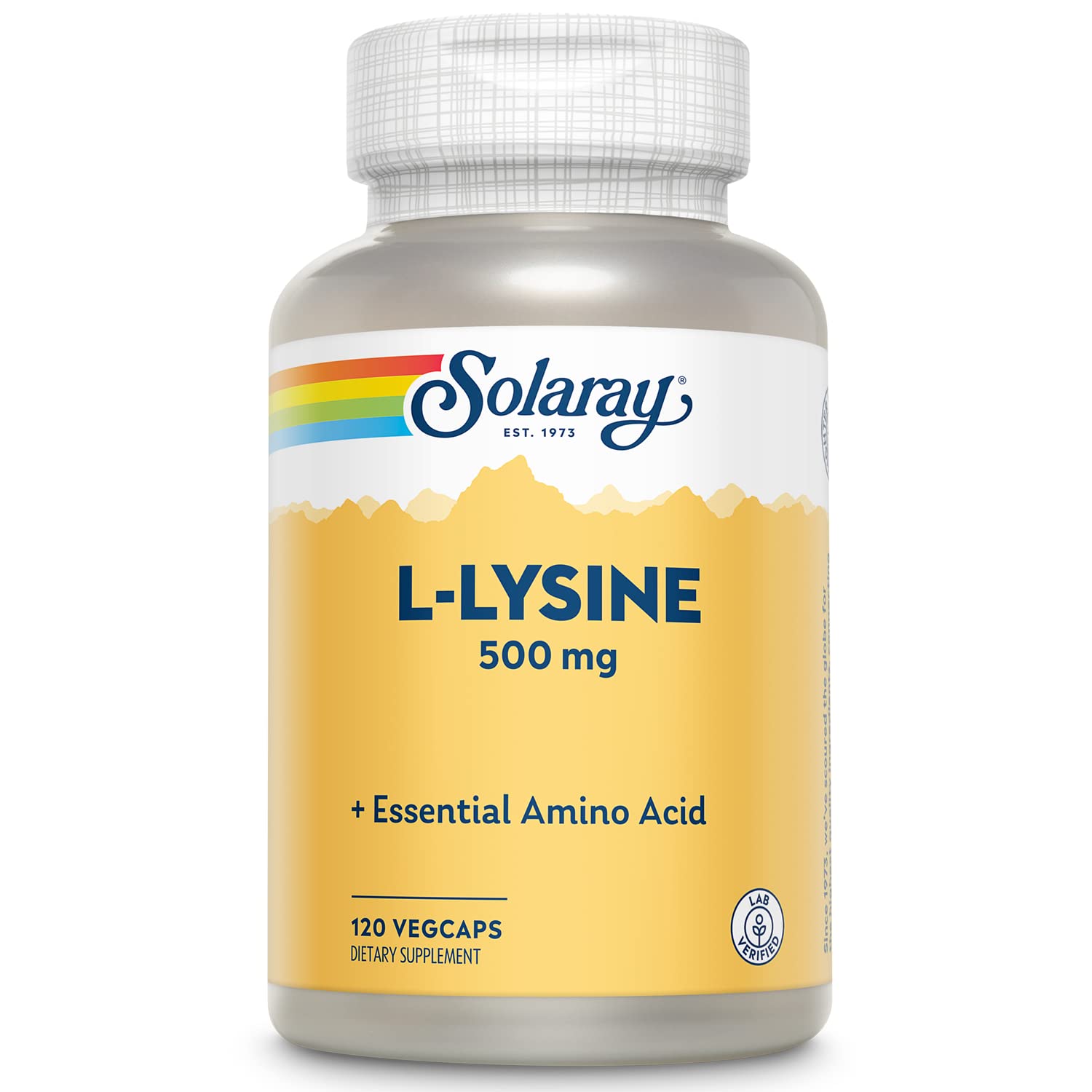 SOLARAY lisina L-500 mg cápsulas para apoyo diario de aminoácidos esenciales.