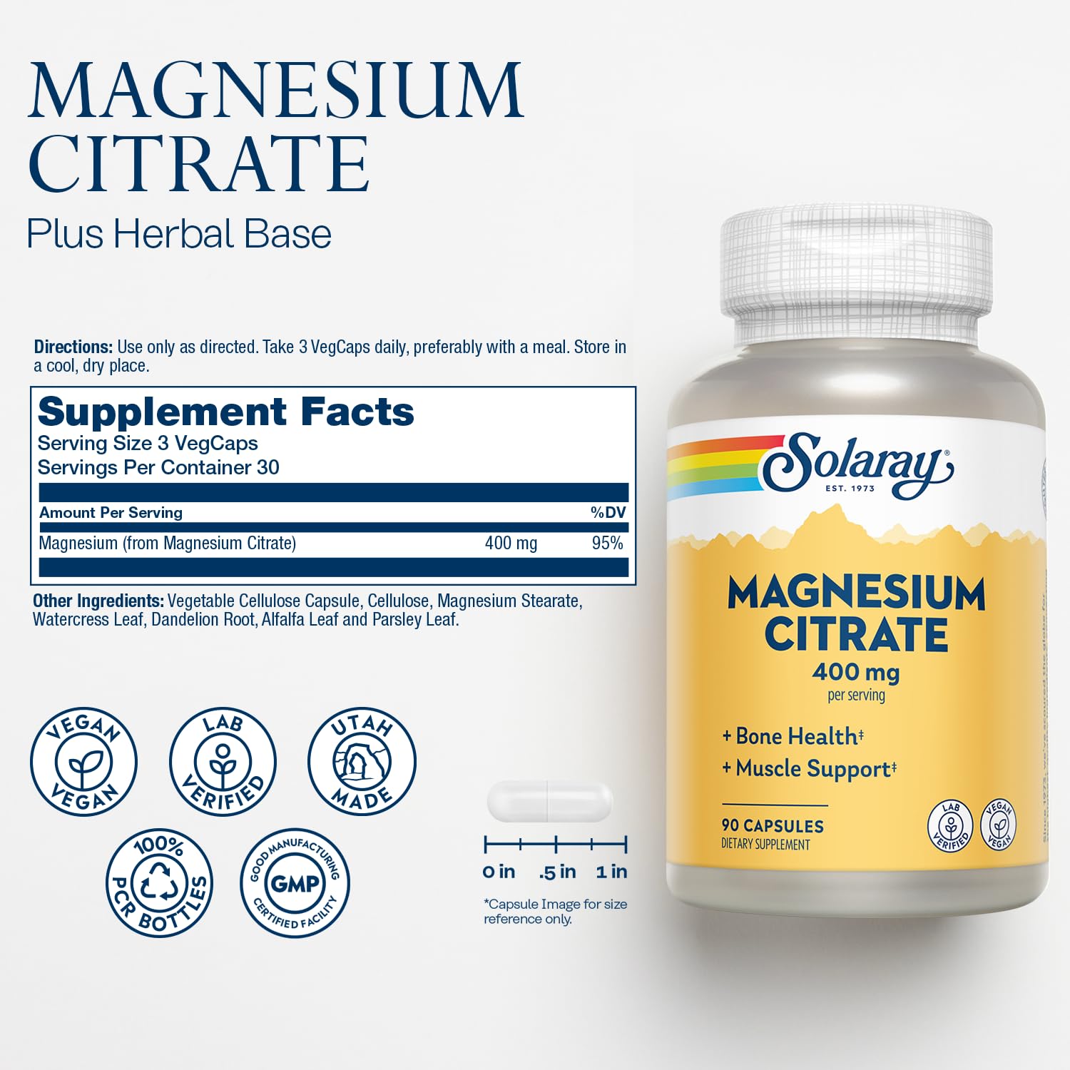 Solaray Magnesium Citrate capsules ready for bone and muscle health.
