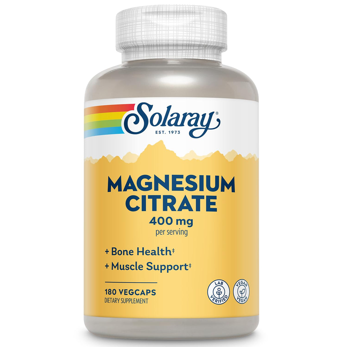 Solaray Magnesium Citrate capsules bottle view for daily muscle and bone support