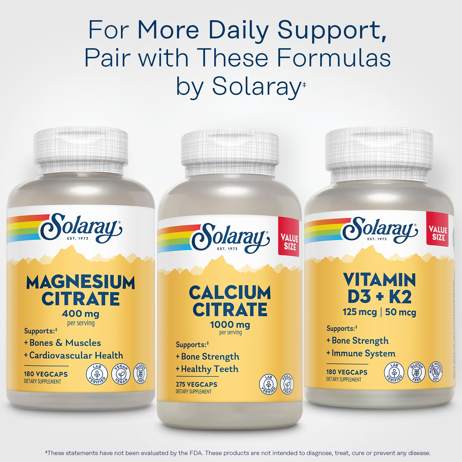 Solaray Magnesium Citrate capsules on shelf highlight heart and muscle support