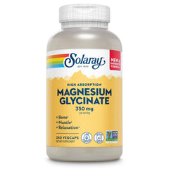 SOLARAY Magnesium Glycinate bottle front view highlighting high-absorption formula.