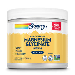 SOLARAY Magnesium Glycinate Powder bottle with 350 mg per serving for daily support.
