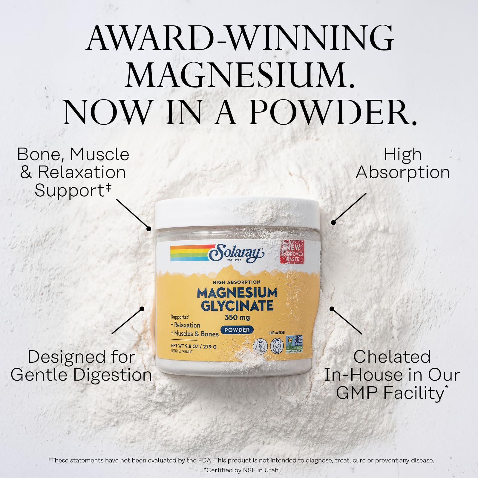 SOLARAY Glycinate powder dissolving in water supports versatile use.
