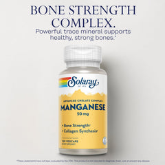 SOLARAY Manganese supplement label close-up highlights dosage and ingredients