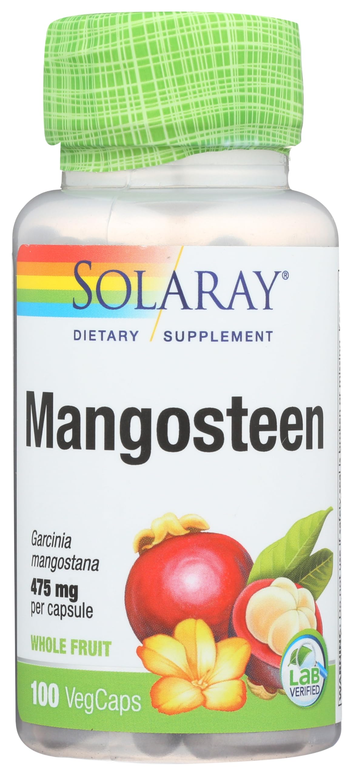 SOLARAY Mangosteen bottle front showing natural nutrients for daily wellness