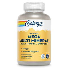 SOLARAY Mega Multi Mineral Iron Free bottle front showing compact daily mineral supplement