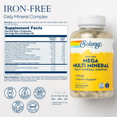 SOLARAY Mega Multi Mineral label close-up highlighting chelated minerals