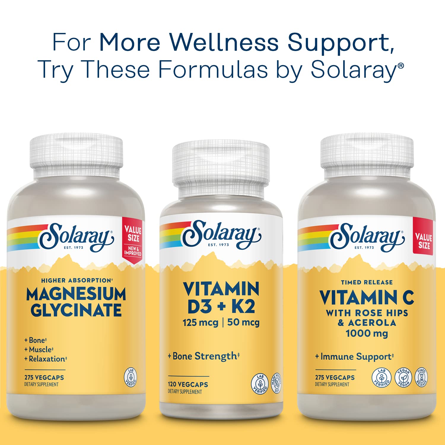 SOLARAY Mega Vitamin B-Stress eco packaging using PCR bottles