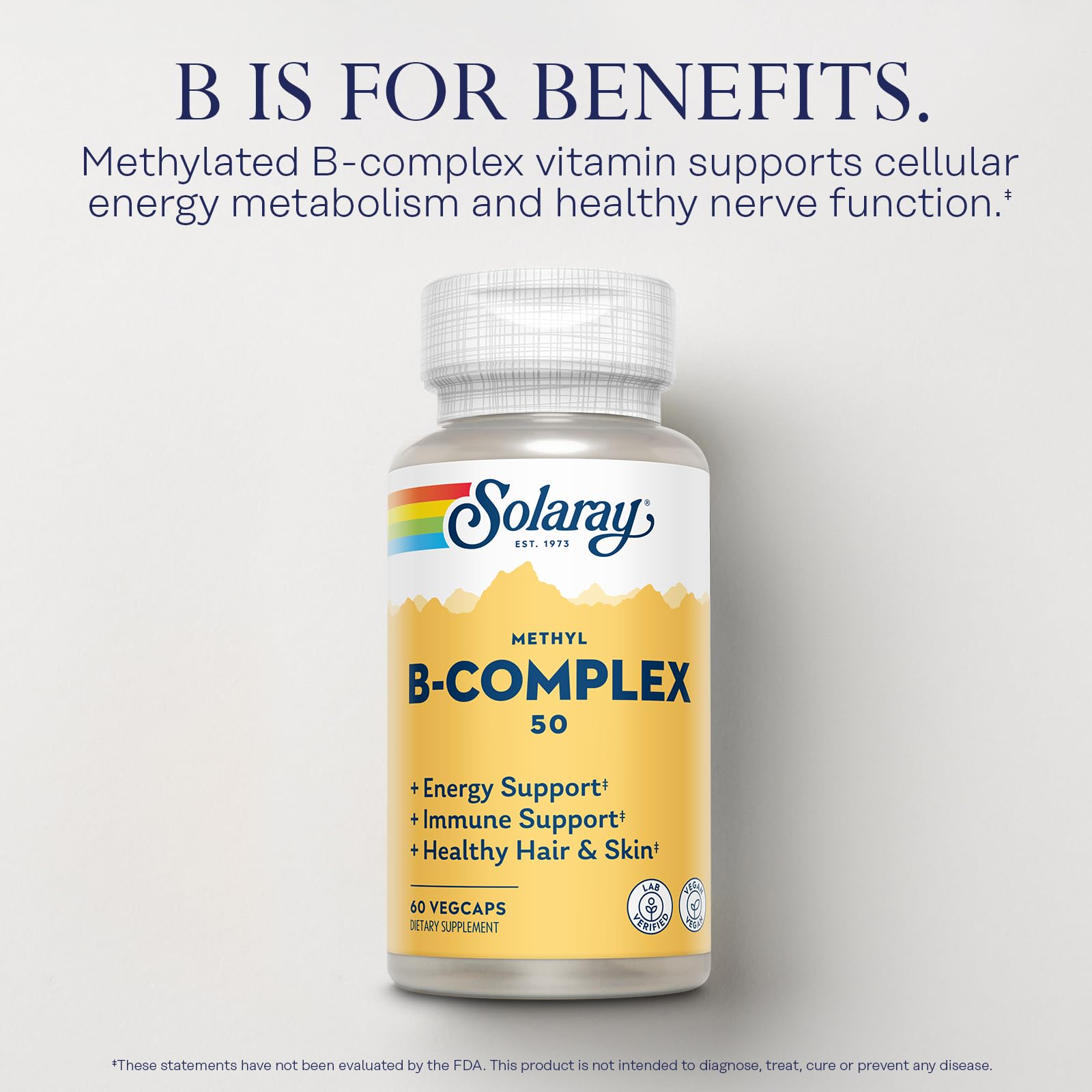 SOLARAY Methyl B Complex label front emphasizes methylated B12 for improved absorption.