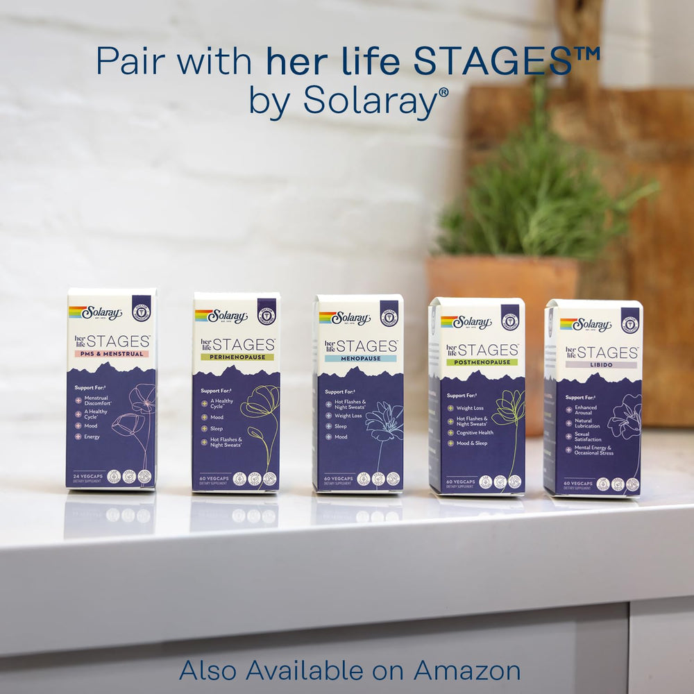 SOLARAY midlife balance night-ritual image suggests simple daily routine.