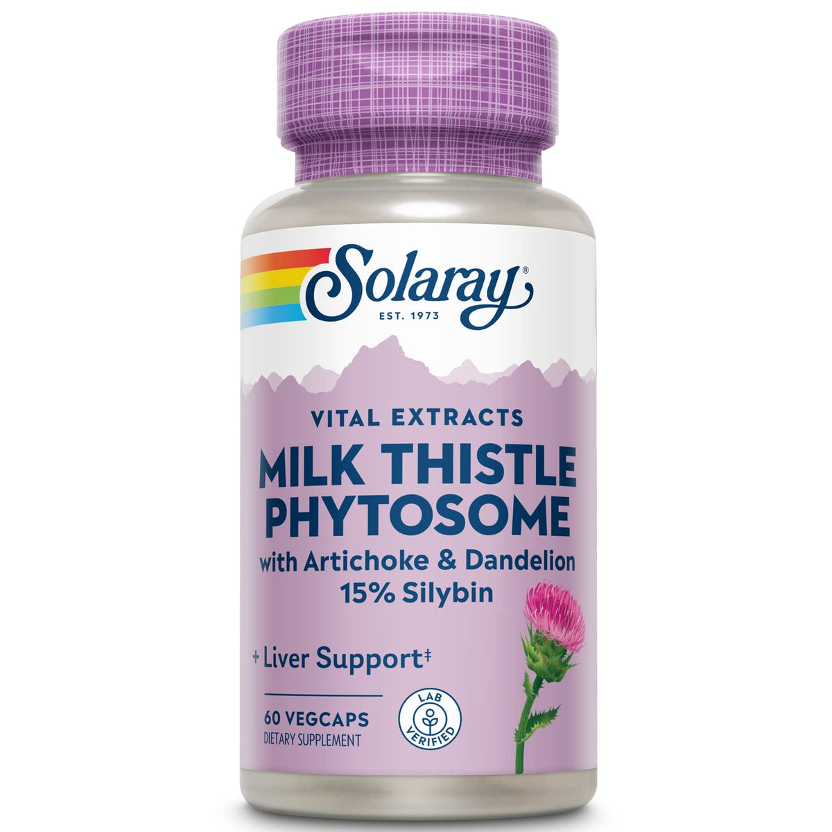 SOLARAY milk thistle phytosome bottle showing enhanced absorption for liver support.
