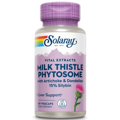 SOLARAY milk thistle phytosome bottle showing enhanced absorption for liver support.